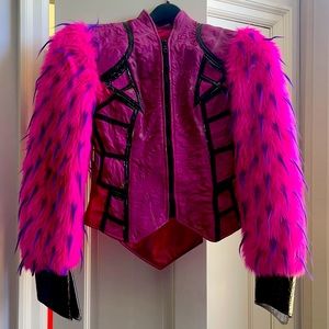 Neon Pink Fur & Leather Jacket by Captain Leather